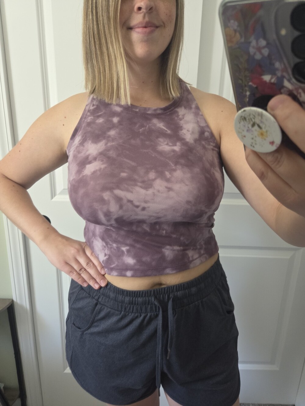 90 Degree By Reflex Purple Tie-Dye Cropped Racerback Tank